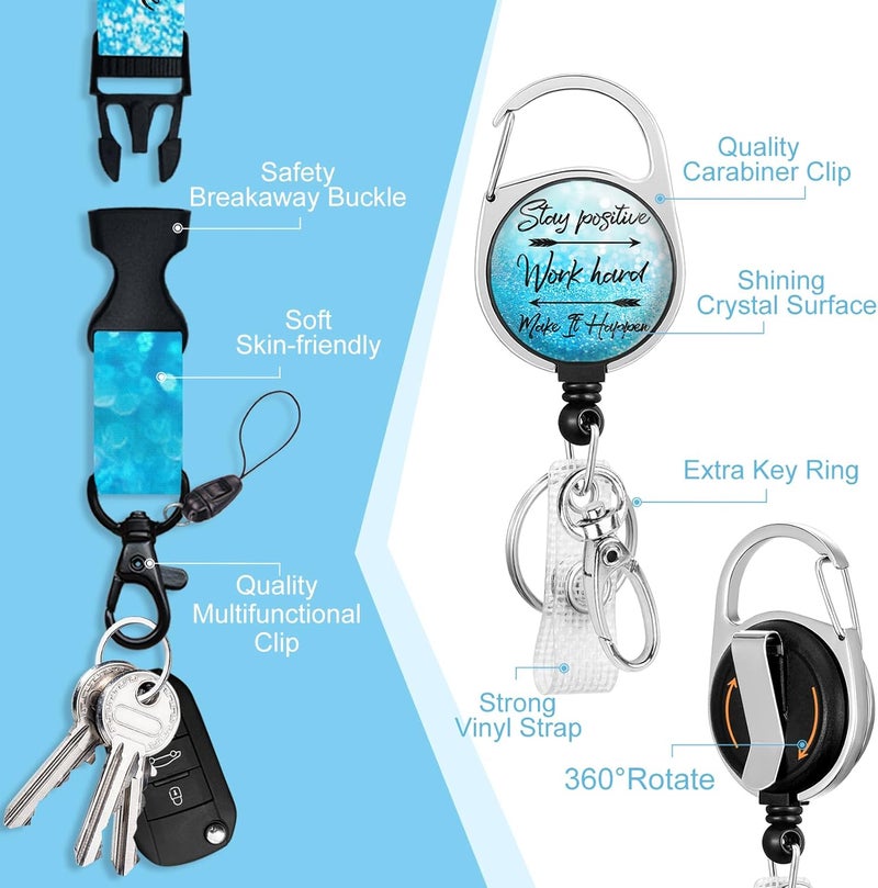 Piefly Lanyards for Id Badges, Positive Badge Holder with Retractable Reel Clip, Inspirational Quote Card Name Tag Lanyard Vertical ID Card Protector Case for Women Nurse Doctor Teacher Student Blue - Image 4